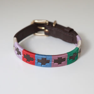 Good Dog Ruby Collar in brown leather pink blue red green cream in small medium size