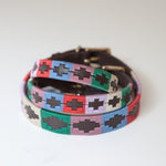 Good Dog Ruby Collar in brown leather pink blue red green cream small medium large dog